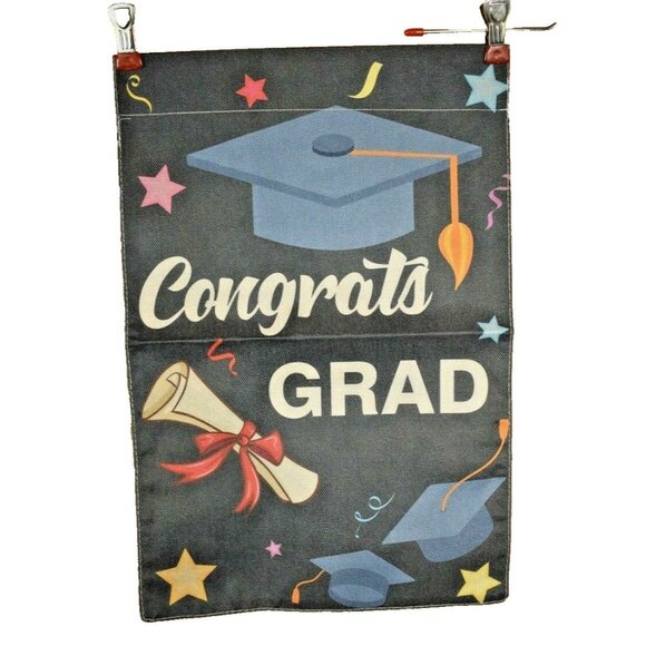 Congrats Grad 12 x 18 Double Sided Nylon Burlap Garden Flag - Picture 1 of 2